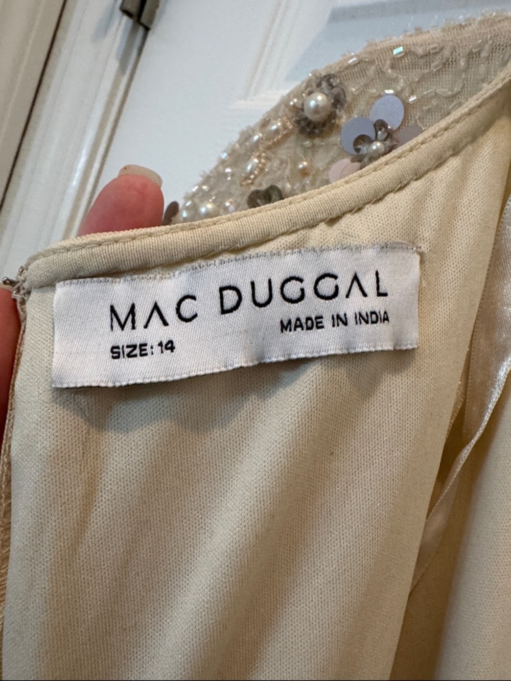 Mac Duggal 94205 Ivory Floral Embellished Mesh Fitted Column Gown Size 14 NWT - Picture 12 of 14